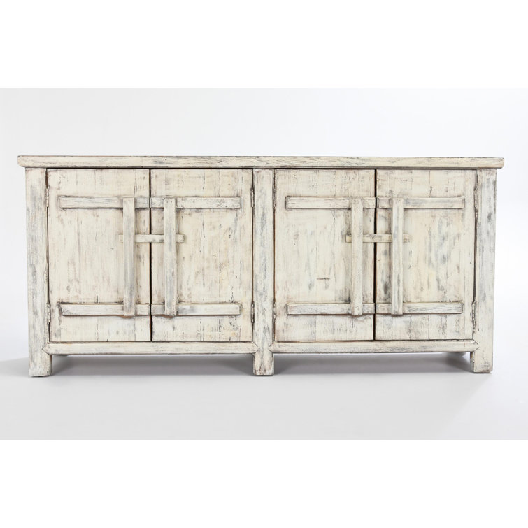 Antique White Reclaimed Pine Wood 74'' Rustic Sideboard