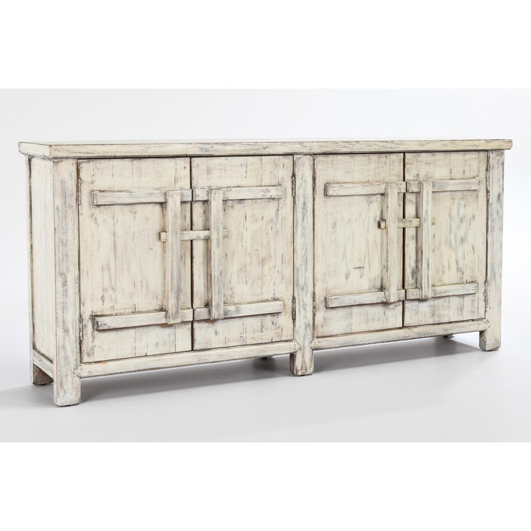 Antique White Reclaimed Pine Wood 74'' Rustic Sideboard
