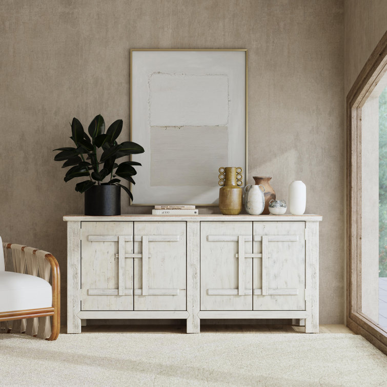 Antique White Reclaimed Pine Wood 74'' Rustic Sideboard