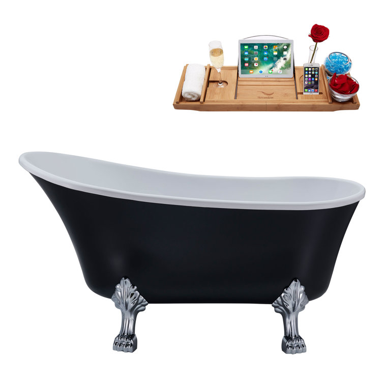 67" Black and White Acrylic Clawfoot Soaking Bathtub with Chrome Feet
