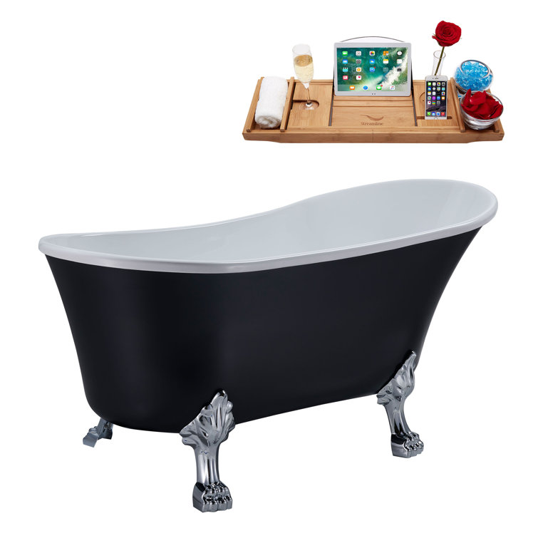 67" Black and White Acrylic Clawfoot Soaking Bathtub with Chrome Feet
