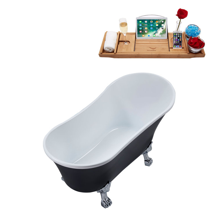 67" Black and White Acrylic Clawfoot Soaking Bathtub with Chrome Feet