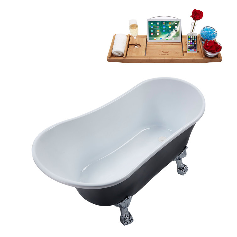 67" Black and White Acrylic Clawfoot Soaking Bathtub with Chrome Feet
