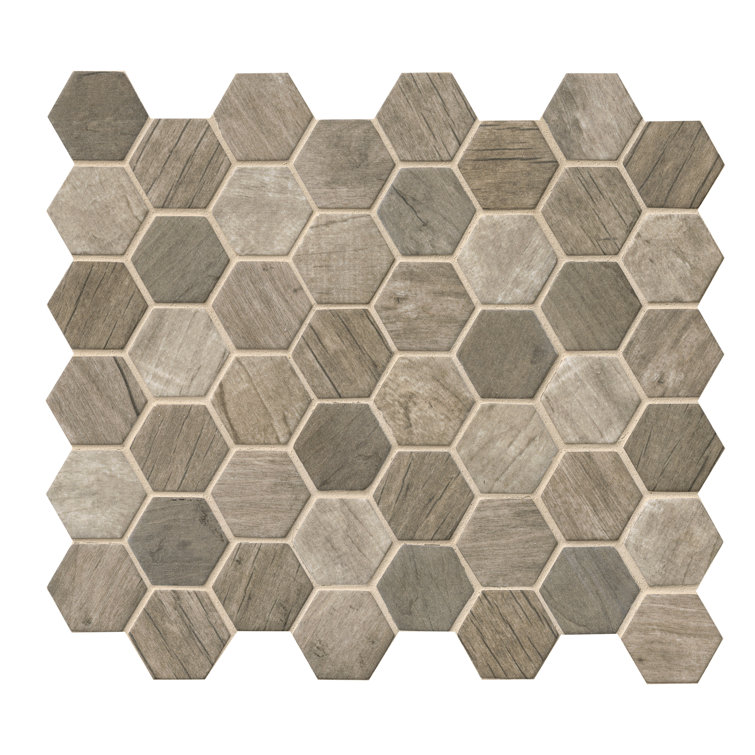 Driftwood Hexagon Matte Glass Wood Look Mosaic Tile
