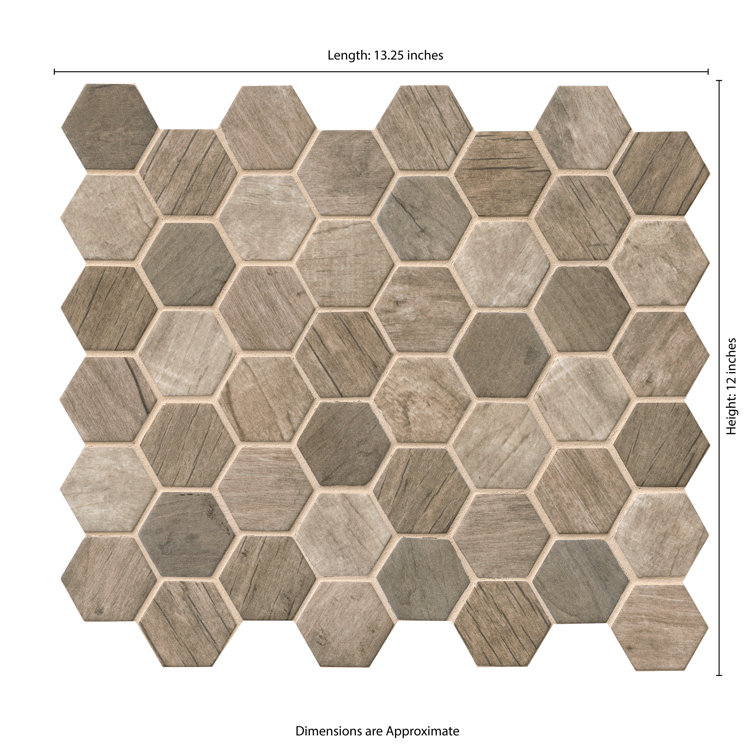 Driftwood Hexagon Matte Glass Wood Look Mosaic Tile