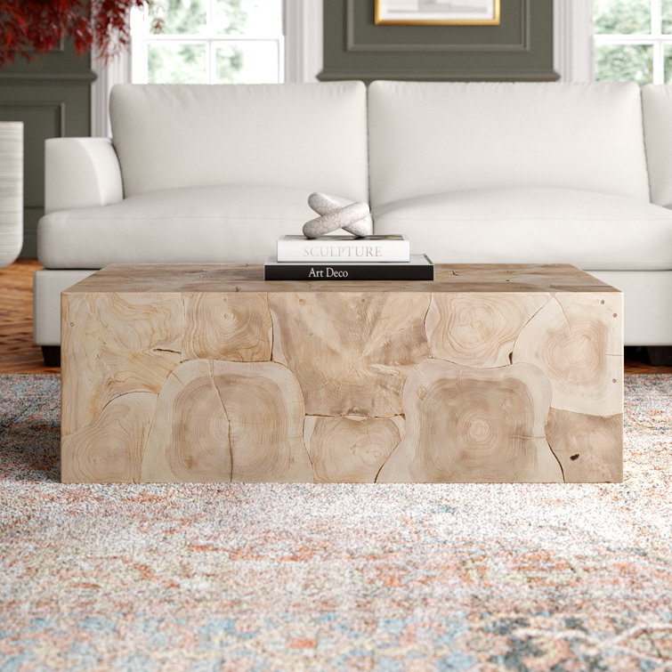 Natural Teak Wood Square Coffee Table with Interlocking Design
