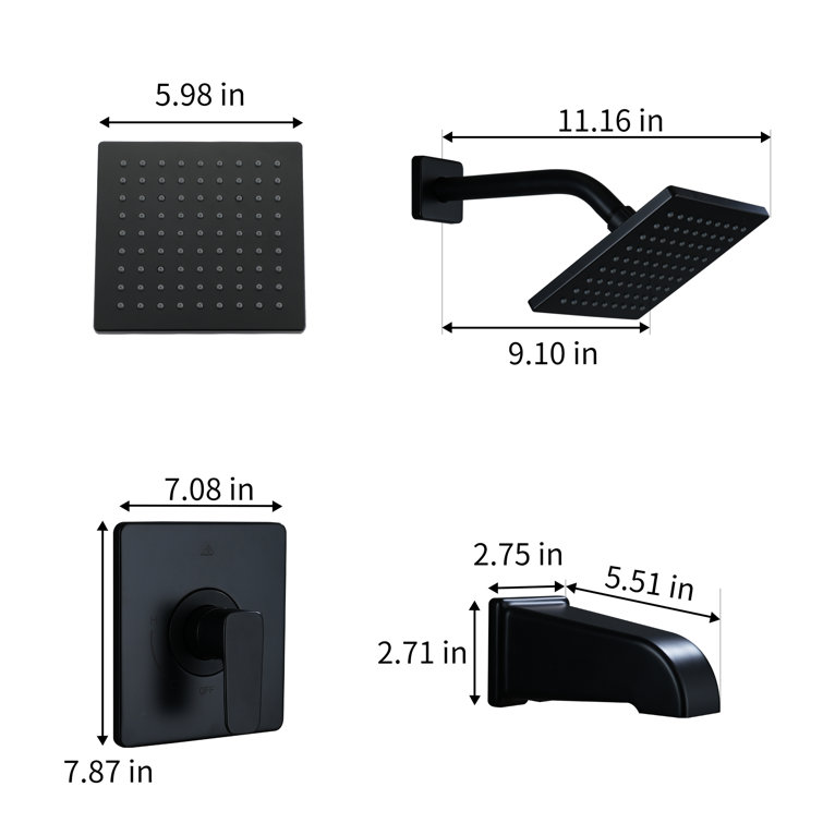 Matte Black Adjustable Wall Mounted Rain Shower Faucet Set