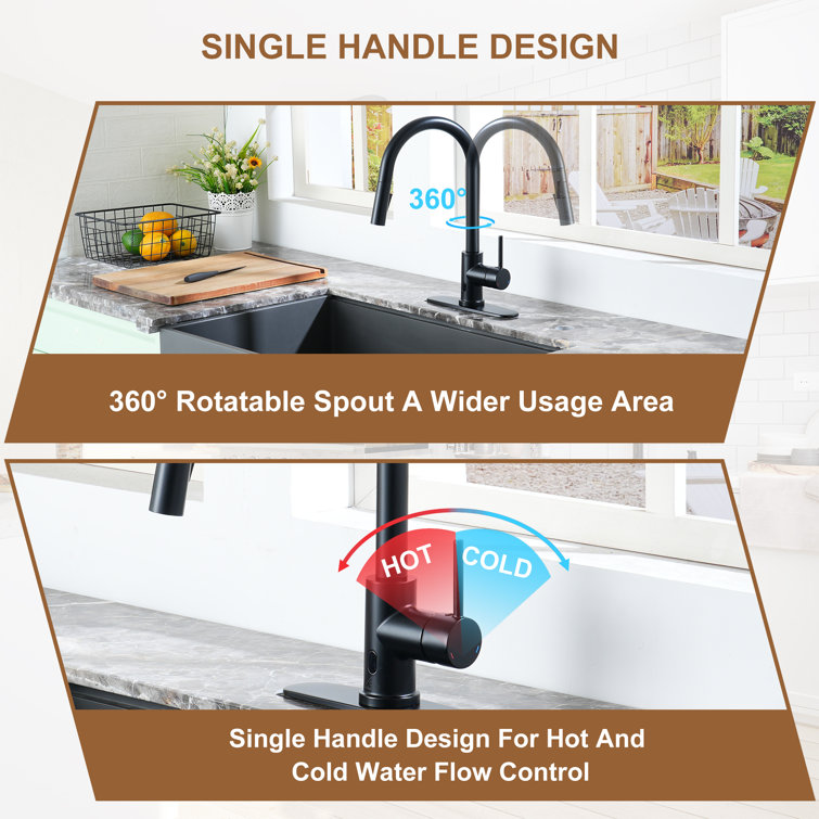 Matte Black Stainless Steel Touchless Kitchen Faucet with Pull-out Spray