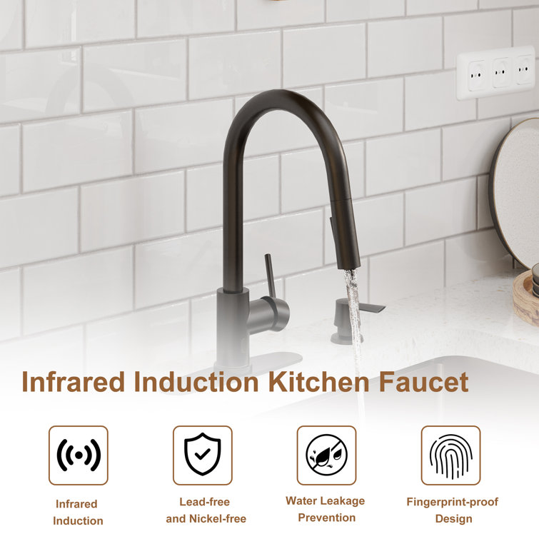 Matte Black Stainless Steel Touchless Kitchen Faucet with Pull-out Spray