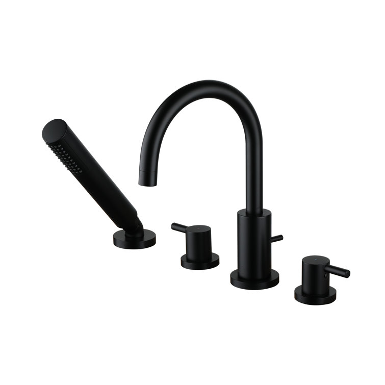 Matte Black Double Handle Deck-Mount Tub Faucet with Hand Shower