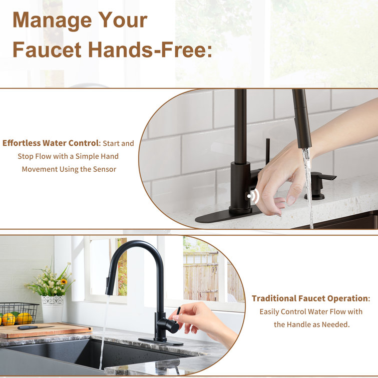 Matte Black Stainless Steel Touchless Kitchen Faucet with Pull-out Spray