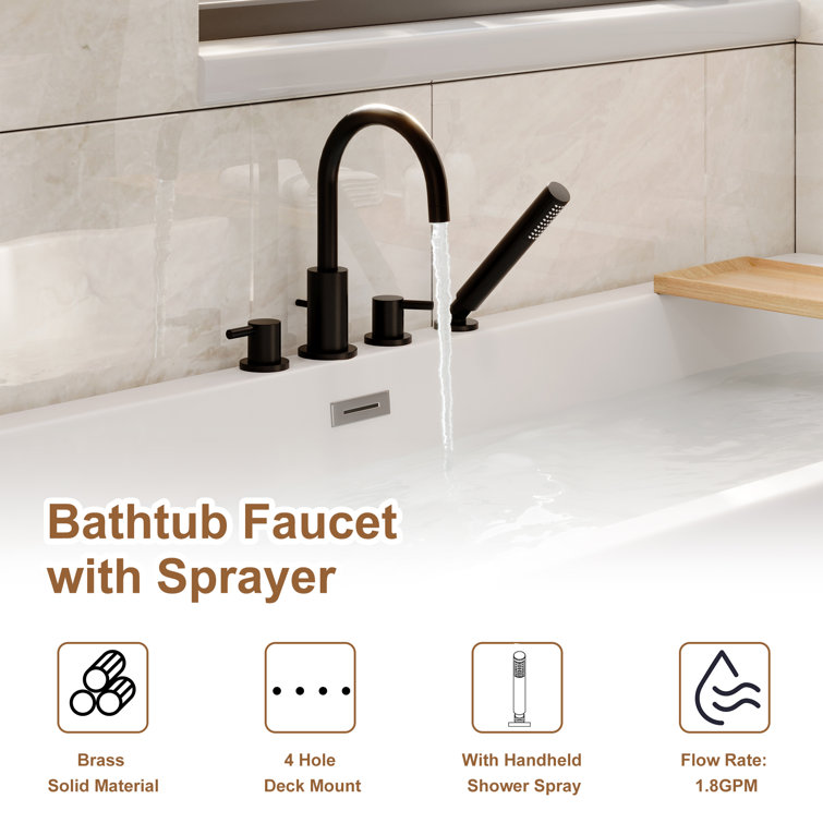 Matte Black Double Handle Deck-Mount Tub Faucet with Hand Shower