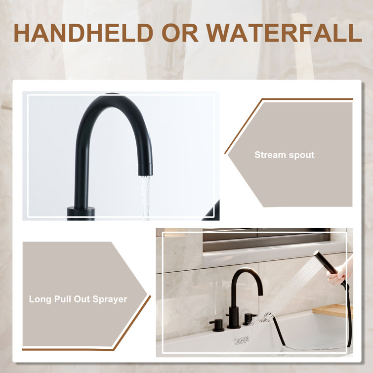 Matte Black Double Handle Deck-Mount Tub Faucet with Hand Shower