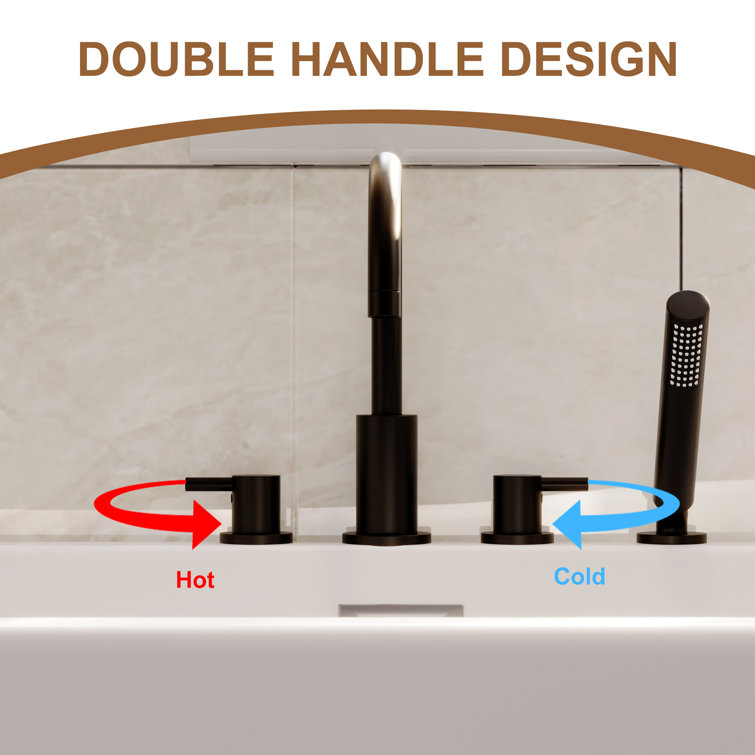 Matte Black Double Handle Deck-Mount Tub Faucet with Hand Shower