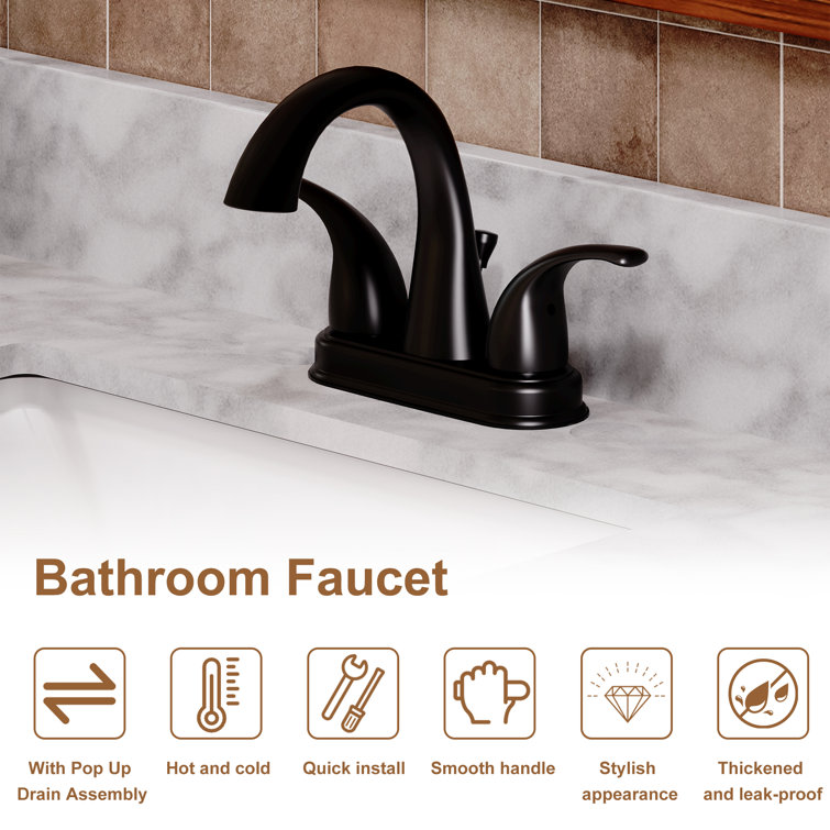 Matte Black Double Handle Bathroom Faucet with Drain Assembly