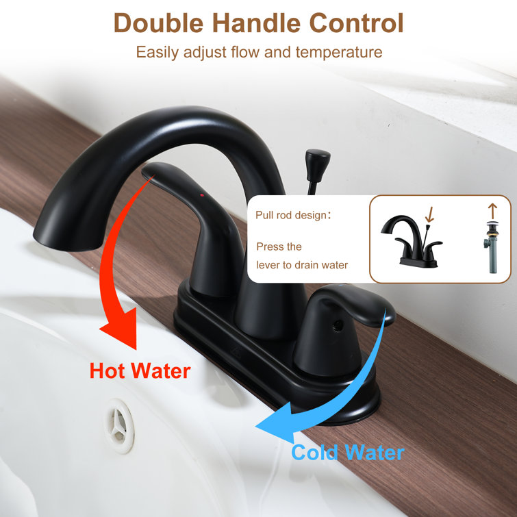 Matte Black Double Handle Bathroom Faucet with Drain Assembly