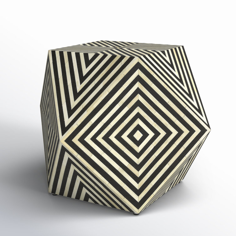 Round Natural Wood and Stone Inlay Side Table