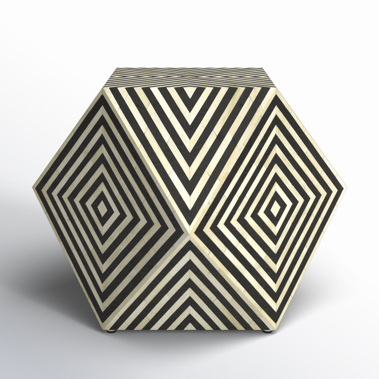 Round Natural Wood and Stone Inlay Side Table