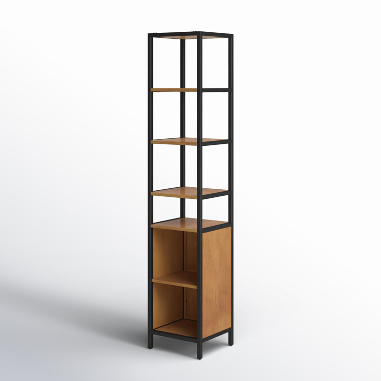 Hans Narrow Black Mango Wood and Iron Etagere Bookcase