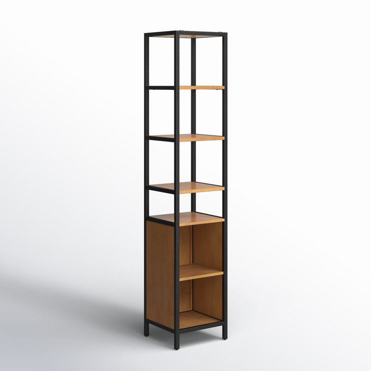 Hans Narrow Black Mango Wood and Iron Etagere Bookcase