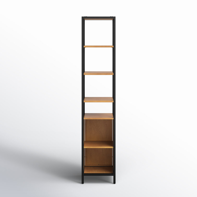 Hans Narrow Black Mango Wood and Iron Etagere Bookcase