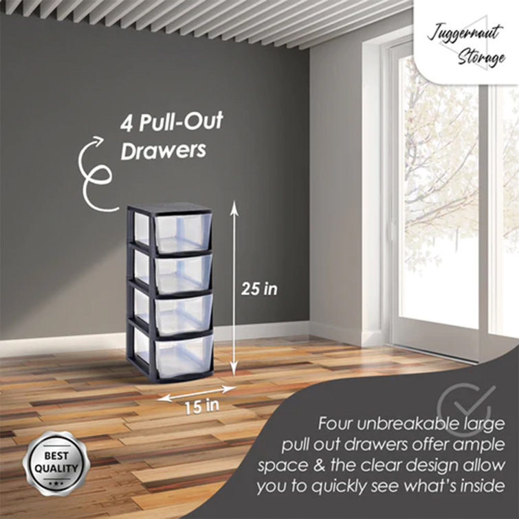 Clear Plastic 4-Drawer Storage Tower with Black Frame