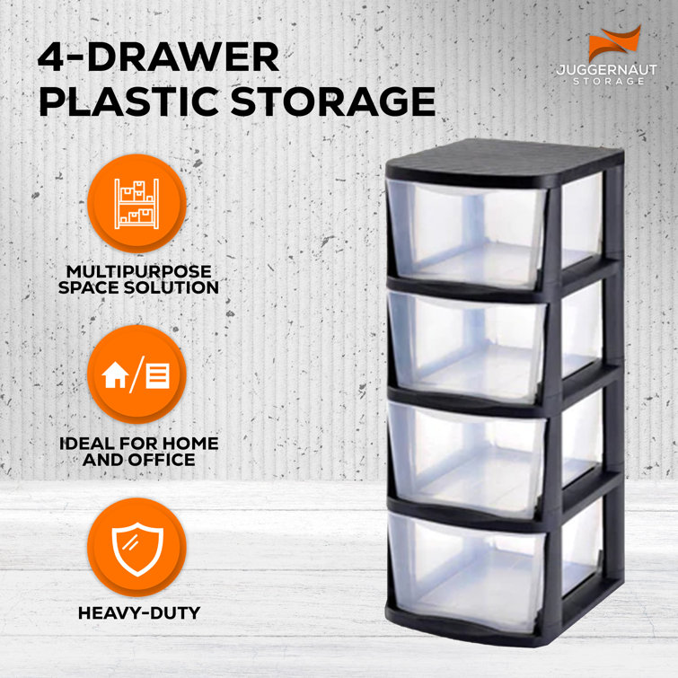 Clear Plastic 4-Drawer Storage Tower with Black Frame