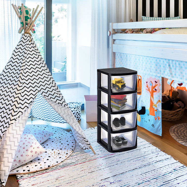 Clear Plastic 4-Drawer Storage Tower with Black Frame