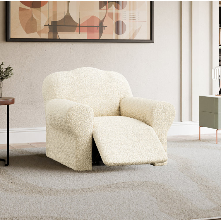 Cream Stretchy Recliner Chair Cover with Elastic Closure