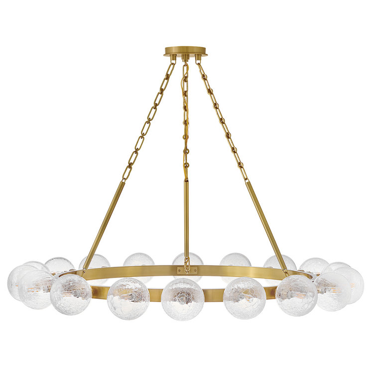 Lacquered Brass 18-Light Chandelier with Crackle Glass Globes