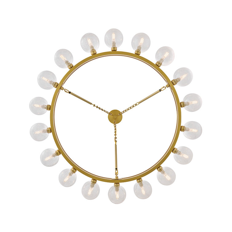 Lacquered Brass 18-Light Chandelier with Crackle Glass Globes