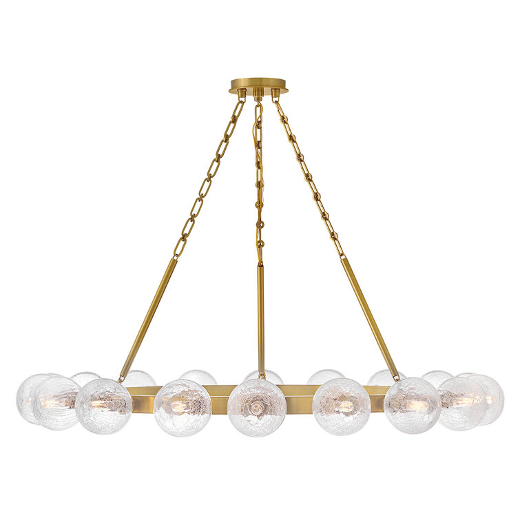 Lacquered Brass 18-Light Chandelier with Crackle Glass Globes
