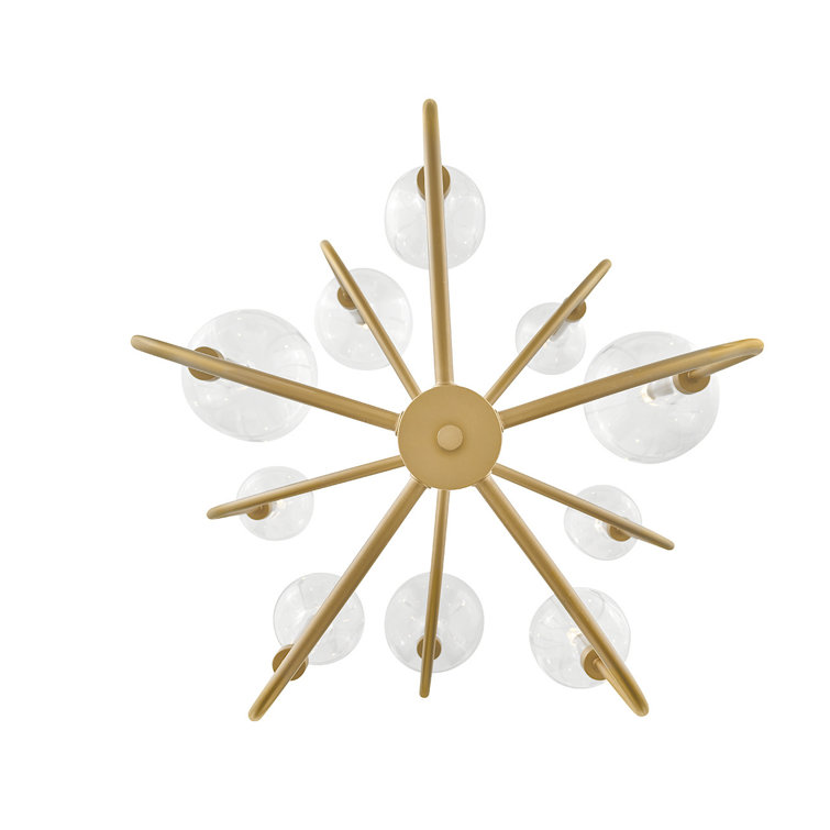 Lacquered Brass 10-Light Multi-Tier Chandelier with Clear Glass Shades
