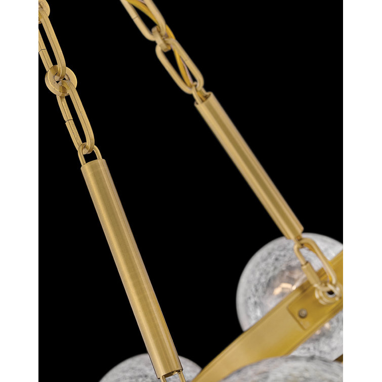 Lacquered Brass 18-Light Chandelier with Crackle Glass Globes