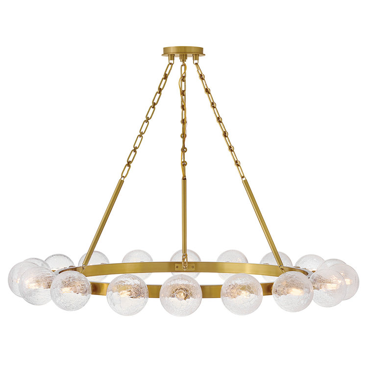 Lacquered Brass 18-Light Chandelier with Crackle Glass Globes