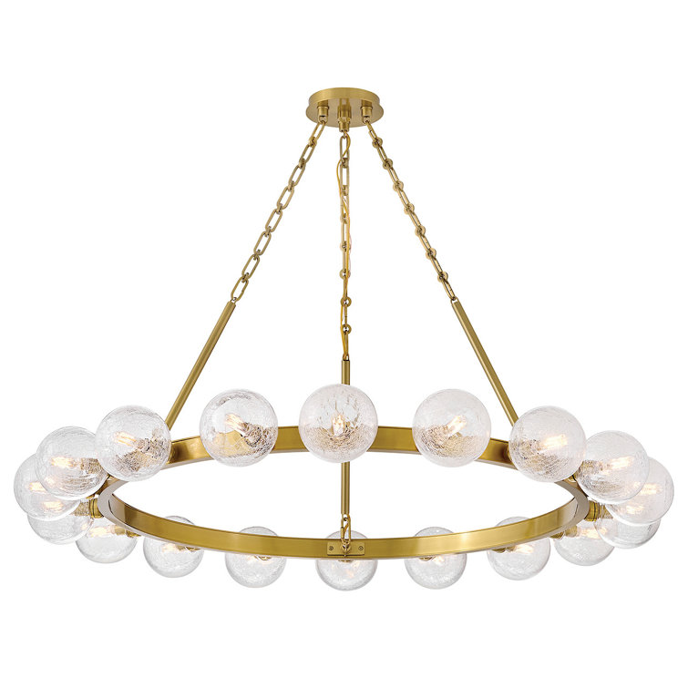 Lacquered Brass 18-Light Chandelier with Crackle Glass Globes