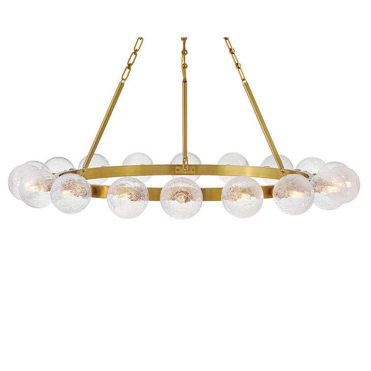 Lacquered Brass 18-Light Chandelier with Crackle Glass Globes