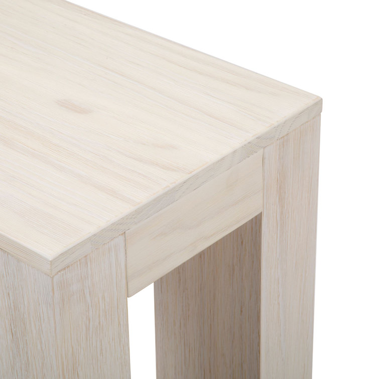 White Sand Wirebrush Solid Wood Rectangular Side Table with Shelf