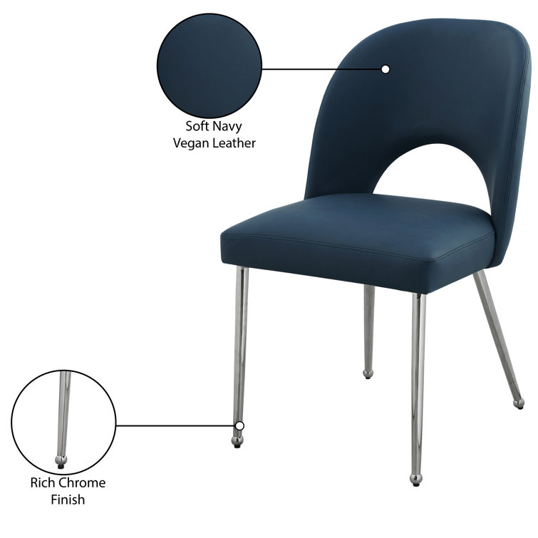 Navy Faux Leather Upholstered Side Chair with Chrome Legs, Set of 2