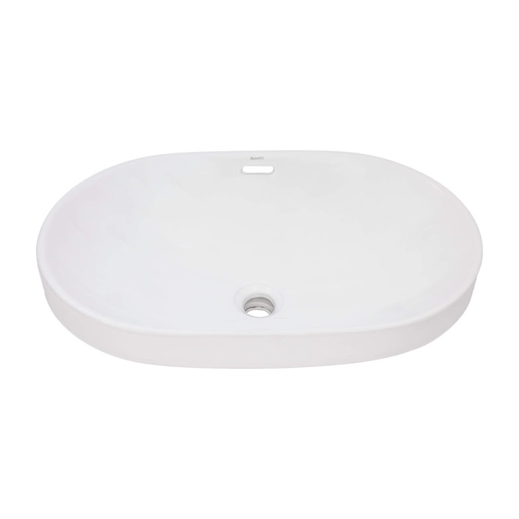 Ruvati 24'' White Ceramic Oval Bathroom Sink with Overflow