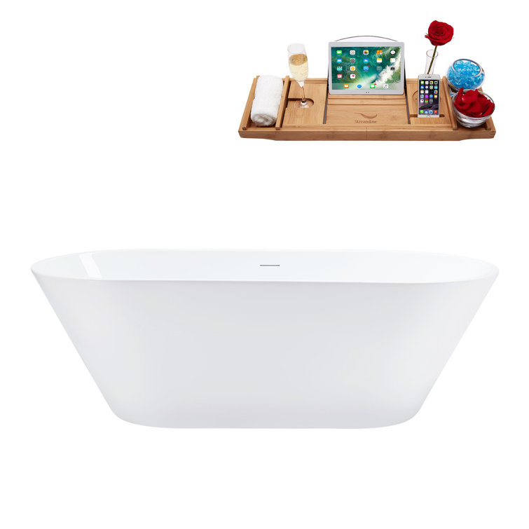70'' White Acrylic Freestanding Soaking Bathtub with Gold Hardware