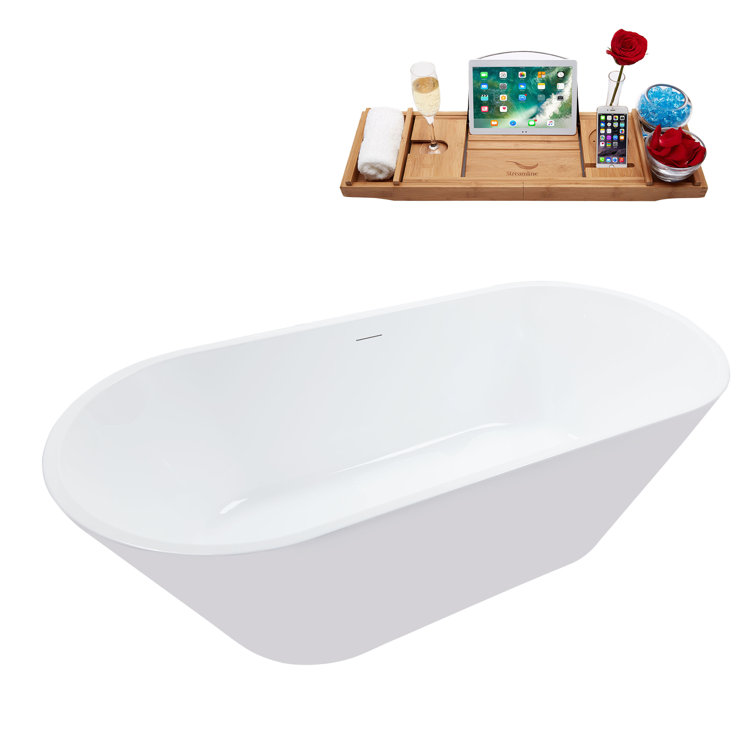 70'' White Acrylic Freestanding Soaking Bathtub with Gold Hardware