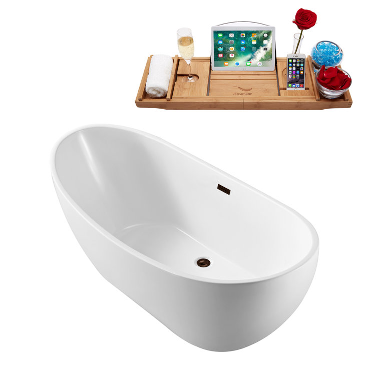 59" White Acrylic Clawfoot Freestanding Bathtub with Gold Hardware
