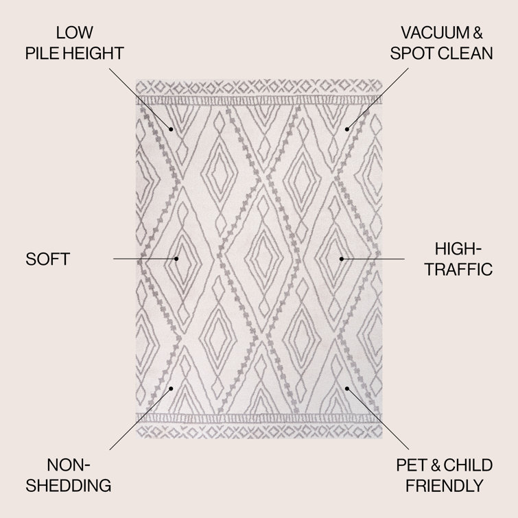 Ivory and Gray Trellis Synthetic Easy-Care Area Rug - 5' x 8'