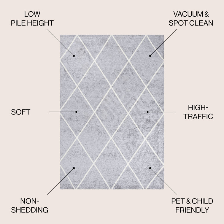 Gray and White Diamond Trellis Synthetic Runner Rug