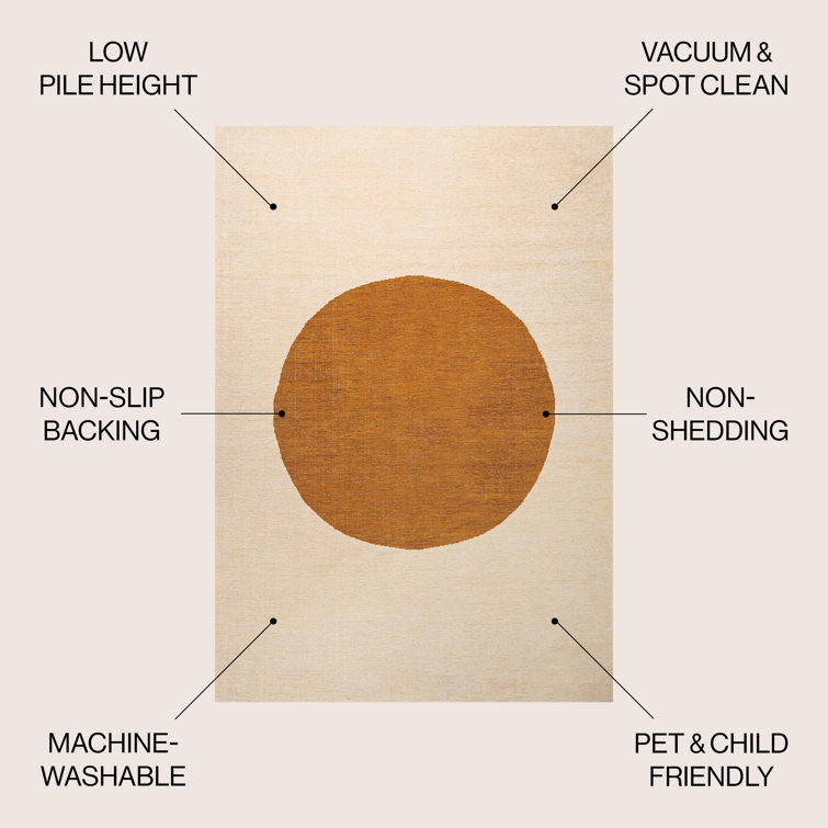 Cream and Terracotta Geometric Washable Runner Rug