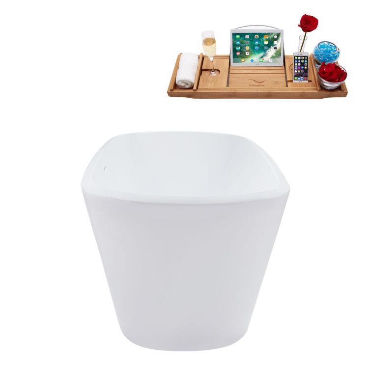 59'' Glossy White Acrylic Freestanding Soaking Bathtub with Gold Drain