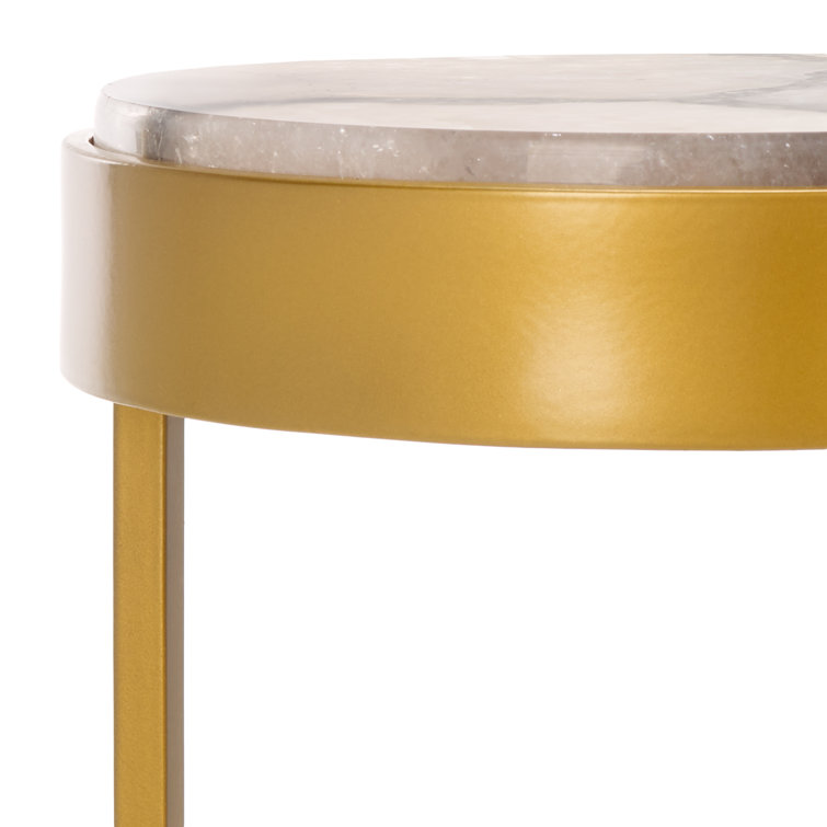 White Rock Crystal and Gold Metal Round Drink Table