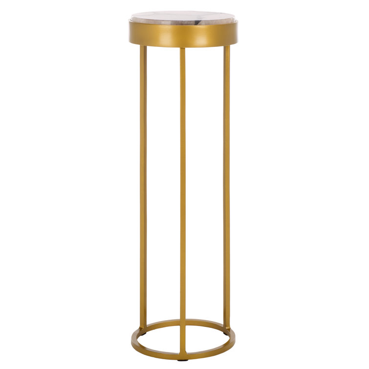 White Rock Crystal and Gold Metal Round Drink Table