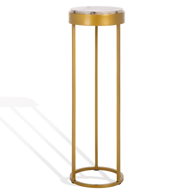 White Rock Crystal and Gold Metal Round Drink Table